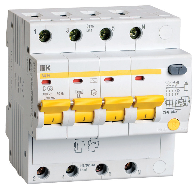 Выключатель автоматический дифференциального тока  АД14 16А 30мА 4п