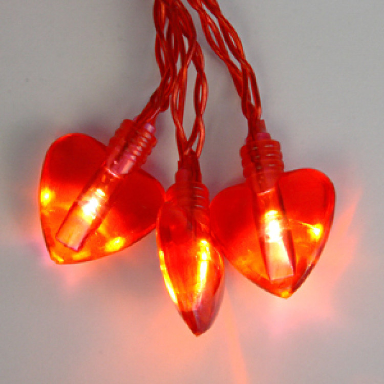 Гирлянда 1,9м красная Сердечки кабель красный 0,5м батарейки АА 20диодов LED indoor 725-74