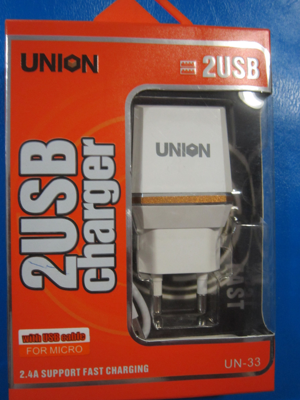 Адаптер Евровилка 220V на USB 5V+кабель micro USB (UN 33) (UN23)