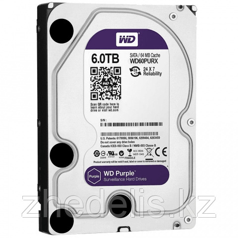Жёсткий диск WD Purple™ WD60PURZ 6ТБ 3,5" 5400RPM 64MB (SATA-III) DV&NVR-III) DV&NVR
