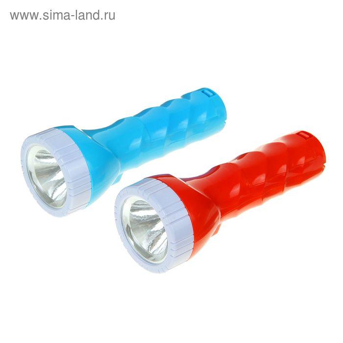 Фонарик ручной, 1 LED, рассеиватель, рукоять волна, 2D батарея, микс, 7х18.5 см