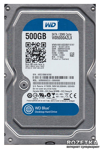 Жесткий диск WD Blue™ WD5000AZRZ 500ГБ 3,5" 5400RPM 64MB (SATA III)