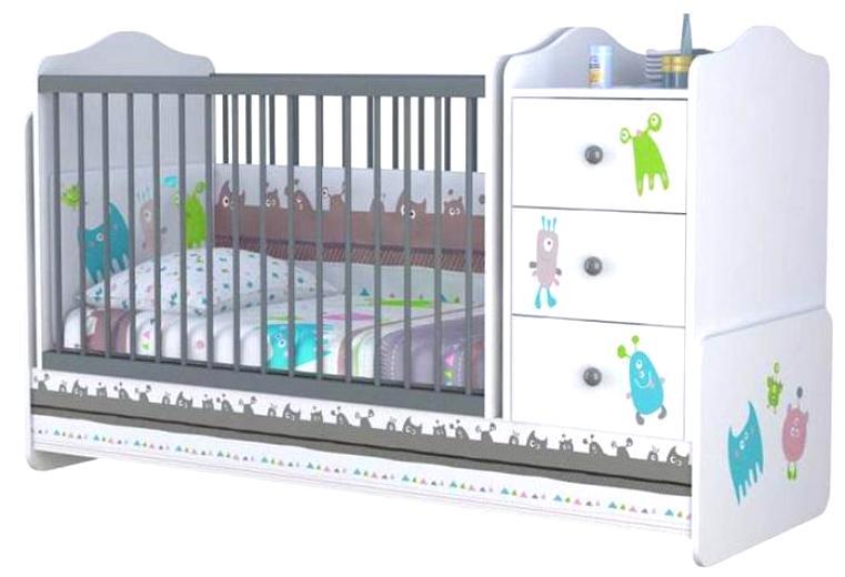 Кроватка - трансформер детская Polini "Basic Монстрики", (белый-серый), - фото 1 - id-p58040971
