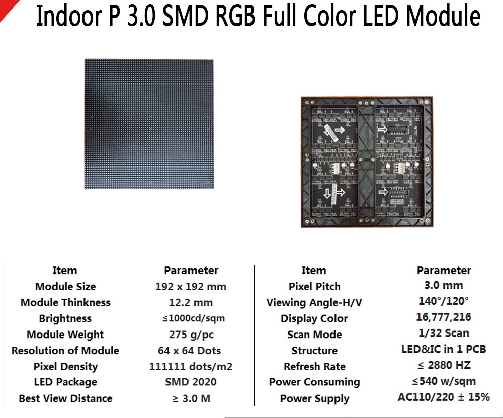 LED светодиодный модуль (Внутренний) SMD, P3, 192*192mm - фото 5 - id-p58054945