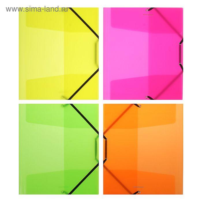 Папка на резинке А4 Erich Krause Glance Neon, корешок 5мм, толщина 400мкм, тиснение - диагональ, микс