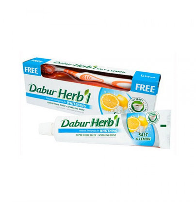 Зубная паста Dabur herbal whitening salt & lemon + зубная щетка, фото 2