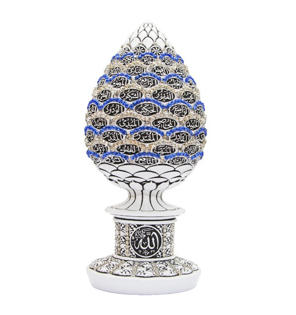 Сувенир в форме яйца с 99 именами Аллаха и синими и белыми стразами (белый) - фото 1 - id-p58153306