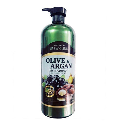 Шампунь для для волос с маслами арганы и оливы 3W Clinic Olive & Argan 2 in 1 Shampoo (1500 мл), фото 2