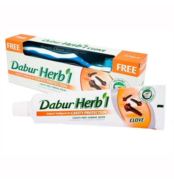 Зубная паста от кариеса Dabur Herbal Clove (гвоздика) + зубная щетка - фото 1 - id-p58153550