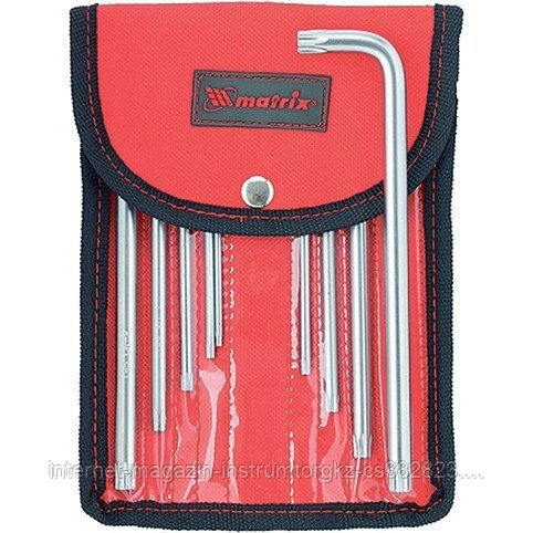 Набор ключей имбусовых TORX-TORX Tampered, 9 шт: T10-T50, CrV, удлиненные, сатин., чехол// Matrix