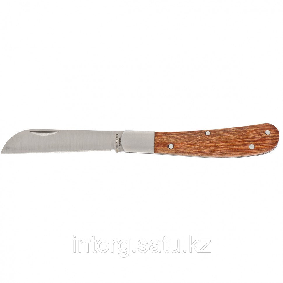 Нож садовый складной, прямое лезвие, 173 мм, деревянная рукоятка// Palisad