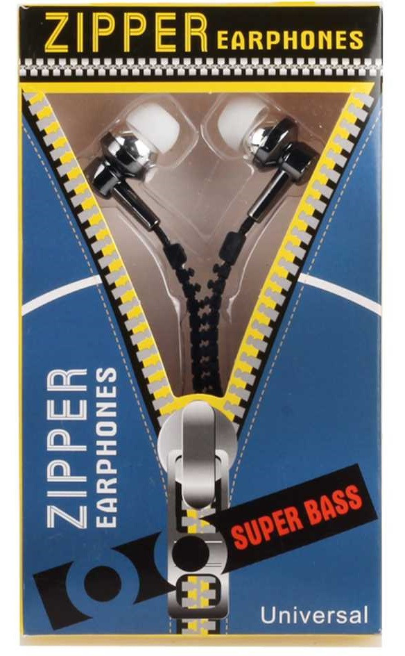 Вакуумные наушники Zipper на молнии  с микрофоном , фото 1