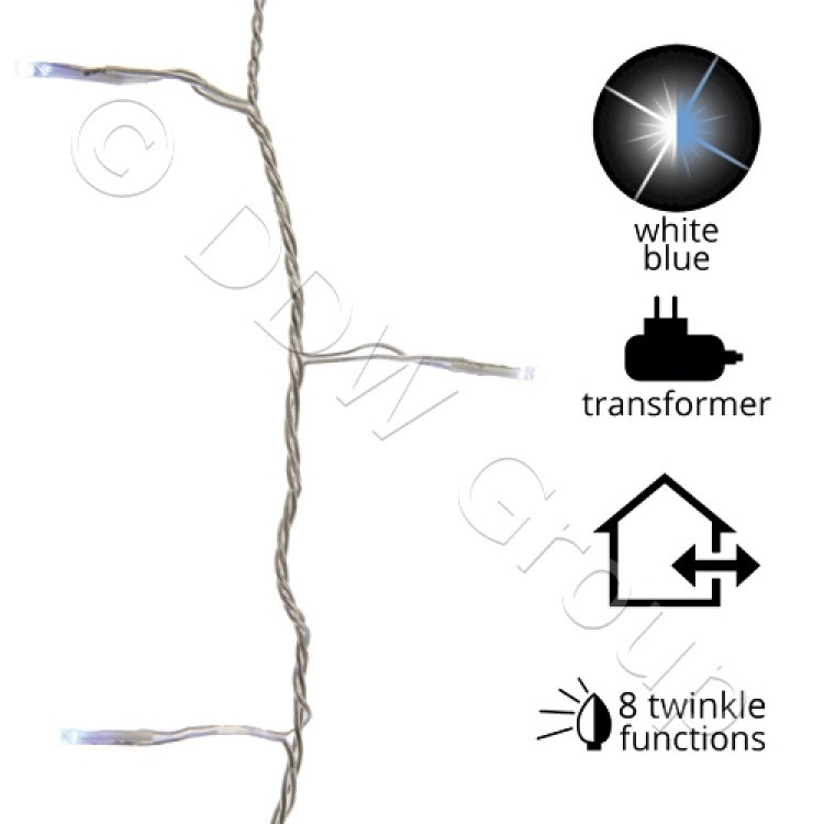 Гирлянда цепочка 13,5м белоголубая меняющая цвета кабель прозрачный 3м 8функций 180диодов LED outdoor KA493091