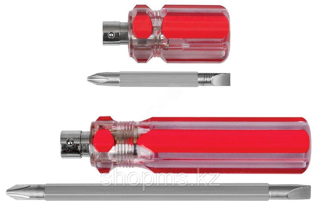 Отвертка с переставным жалом "коротыш", пластиковая красная прозрачная ручка 6x28 мм PH2/SL6