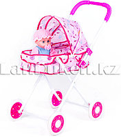 Детская складная коляска для кукол розовый h=56 см (Узоры в ассортименте)