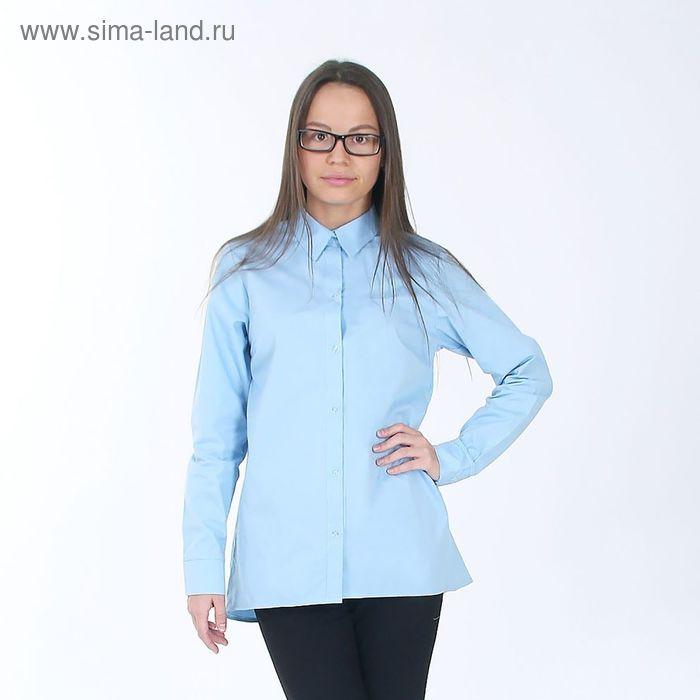 Рубашка женская трапеция, размер 52-54, голубой, хлопок 100%