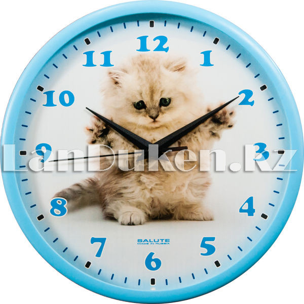 Настенные часы Салют с дизайном котенка голубые - фото 2 - id-p58378201