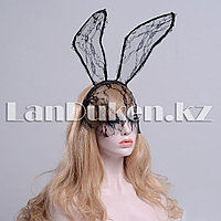 Ободок Заячьи ушки черный кружевной