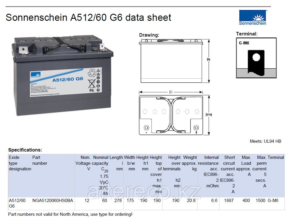 Аккумулятор Sonnenschein A512/60 G6 (12В, 60Ач) - фото 2 - id-p58527836
