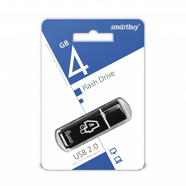 USB накопитель Smartbuy 4GB Glossy series Black - фото 1 - id-p58535672