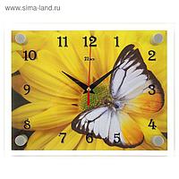 Часы настенные, серия: Цветы, "Бабочка на цветке", 20х26 см микс