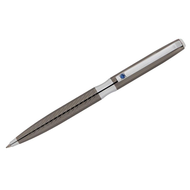 Ручка шариковая Delucci "Taglia" синяя, 1,0мм, корпус оружейный металл/серебро, с кристалл, подар.уп