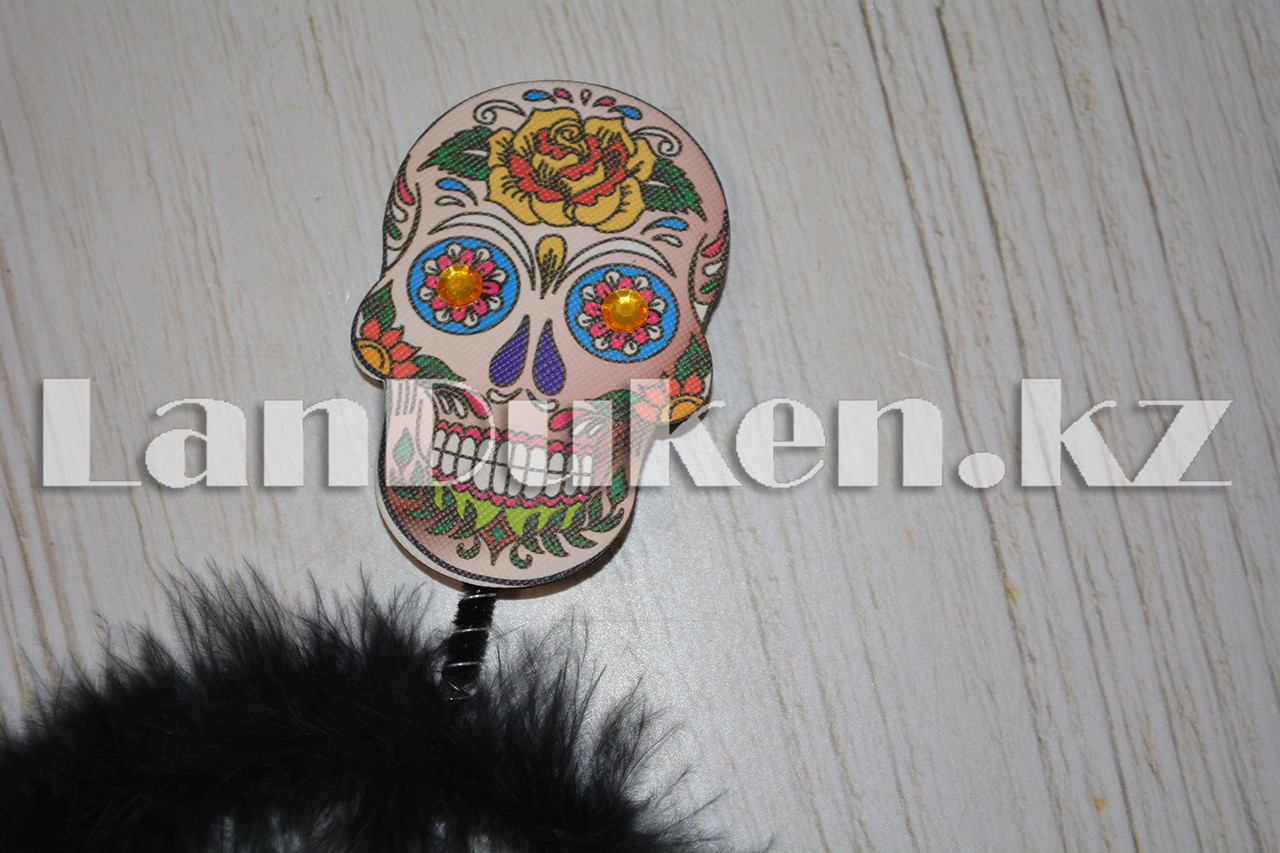 Ободок черный с пухом ушки скелетные цветные - фото 2 - id-p58612091