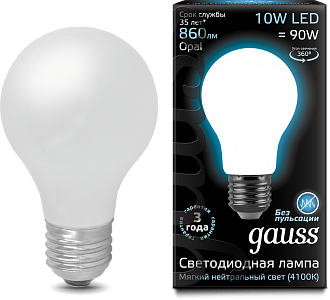 Лампа светодиодная Filament A60 E27 10Вт 4100К OPAL диммир Gauss