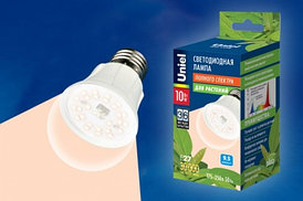 Лампа светодиодная для растений (LED-A60-10W/SPFR/E27/CL грушевидная PLP01WH форма "A" прозрачная колба картон