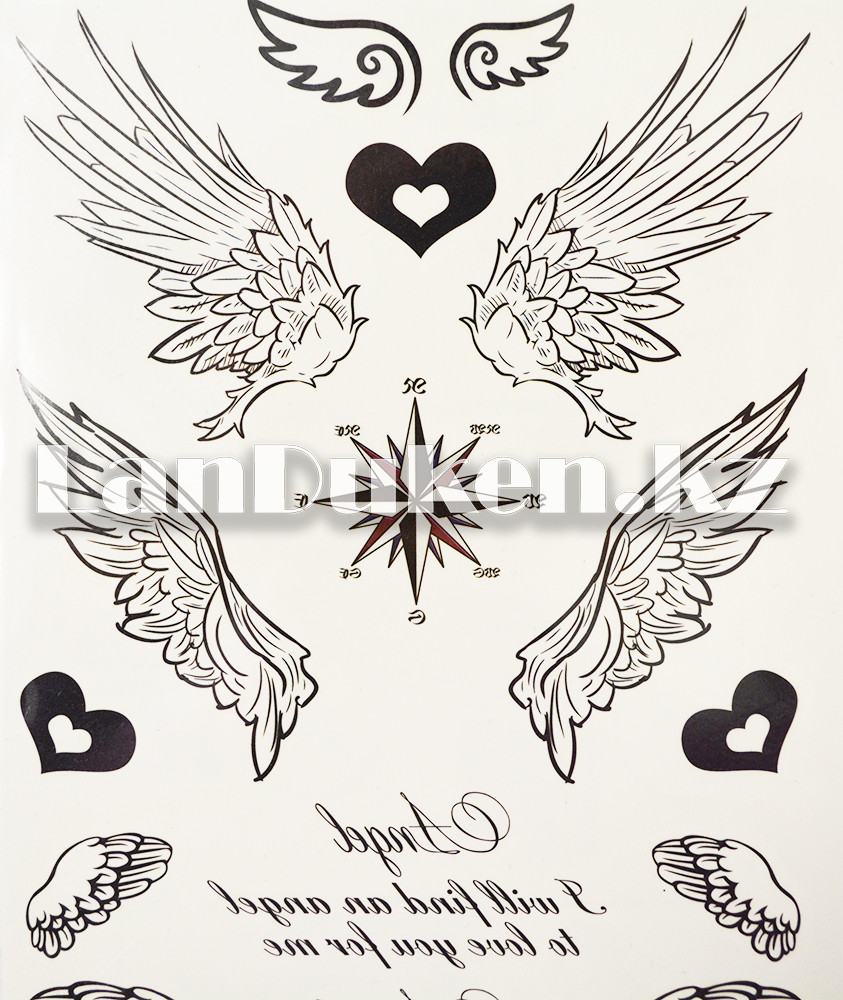 Временное тату Temporary Tattoo BJX-015 Крылья ангела 12,5*22 см черные - фото 5 - id-p58669509