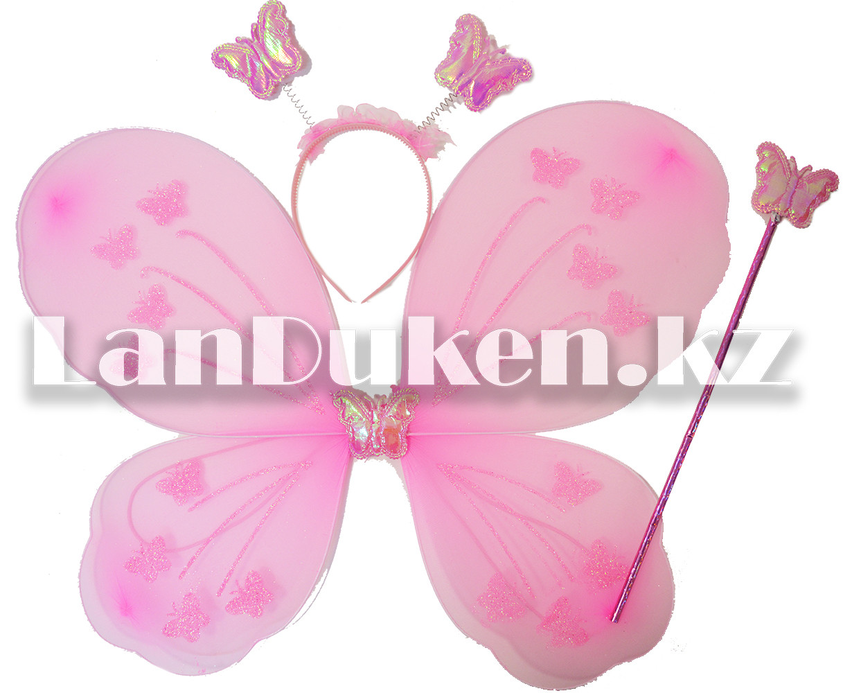 Набор феи бабочки крылья волшебная палочка и ободок (розовые)