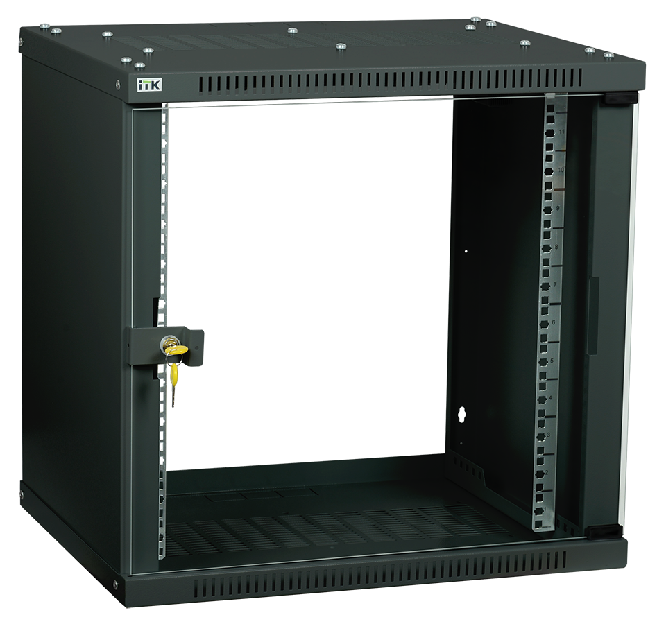 ITK Шкаф настенный LINEA WE 9U 600х450мм дверь стекло черный: продажа .