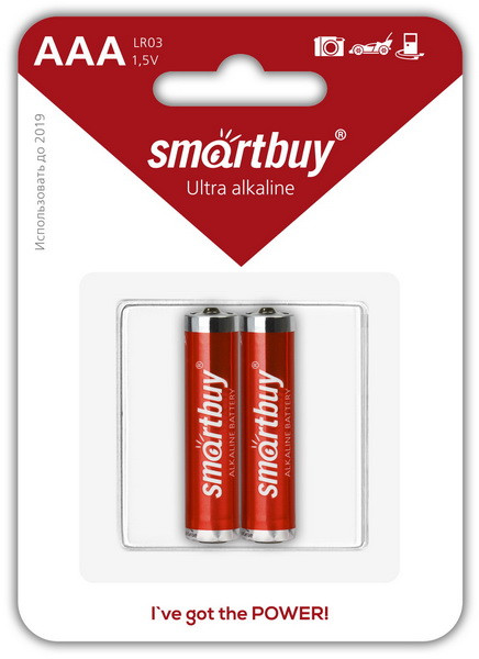 Батарейка алкалиновая Smartbuy LR03-2BL (AAA 1,5V) 2 шт в уп.
