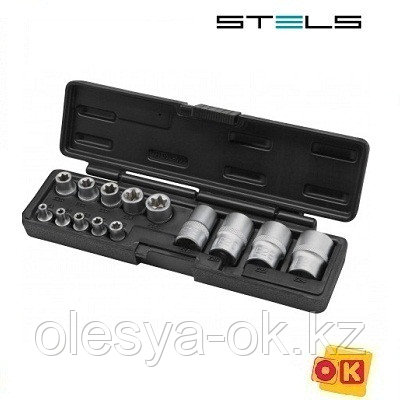 Набор головок TORX, 14 предметов, 1/4, 3/8, 1/2. STELS