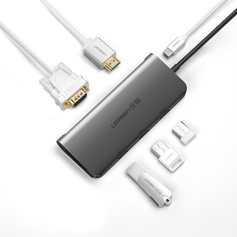 Type C мультифункциональный хаб-конвертор. 1*HDMI, 1*VGA, 3*USB 3.0, +PD