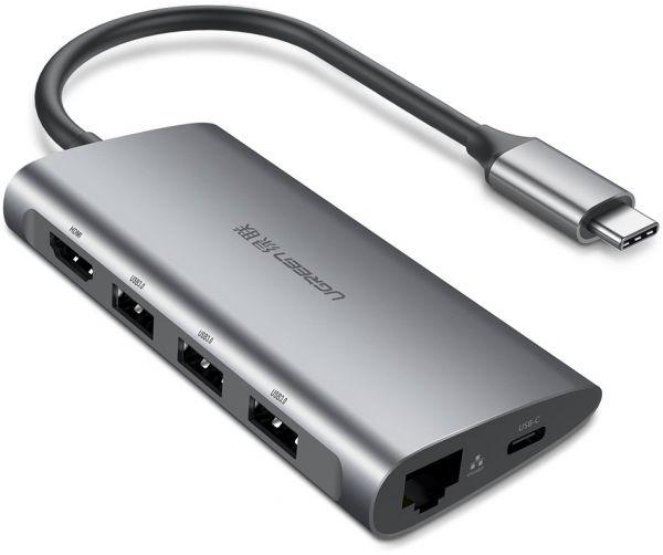 Type C мультифункциональный хаб-конвертор. 1*Ethernet, 1*HDMI, 3*USB 3.0, 2*card reader +PD