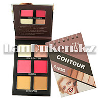 Набор контуров хайлайтеров бронзеров и румян для лица 6 цветов с зеркальцем (F2122-2)