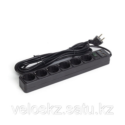 Сетевой фильтр, iPower, iPEO5m-USB, 6 розеток, 5 метров, Два USB-порта 220-240V, 10A, Чёрный, фото 2