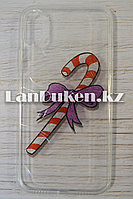 Чехол на iPhone X (Apple iPhone X) силиконовый прозрачный принт леденец трость