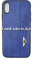 Чехол на iPhone X (Apple iPhone X) кожзам синий принт бентли
