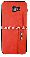 Чехол на Samsung J4 Plus (Samsung Galaxy J4 Plus) кожзам красный принт бентли
