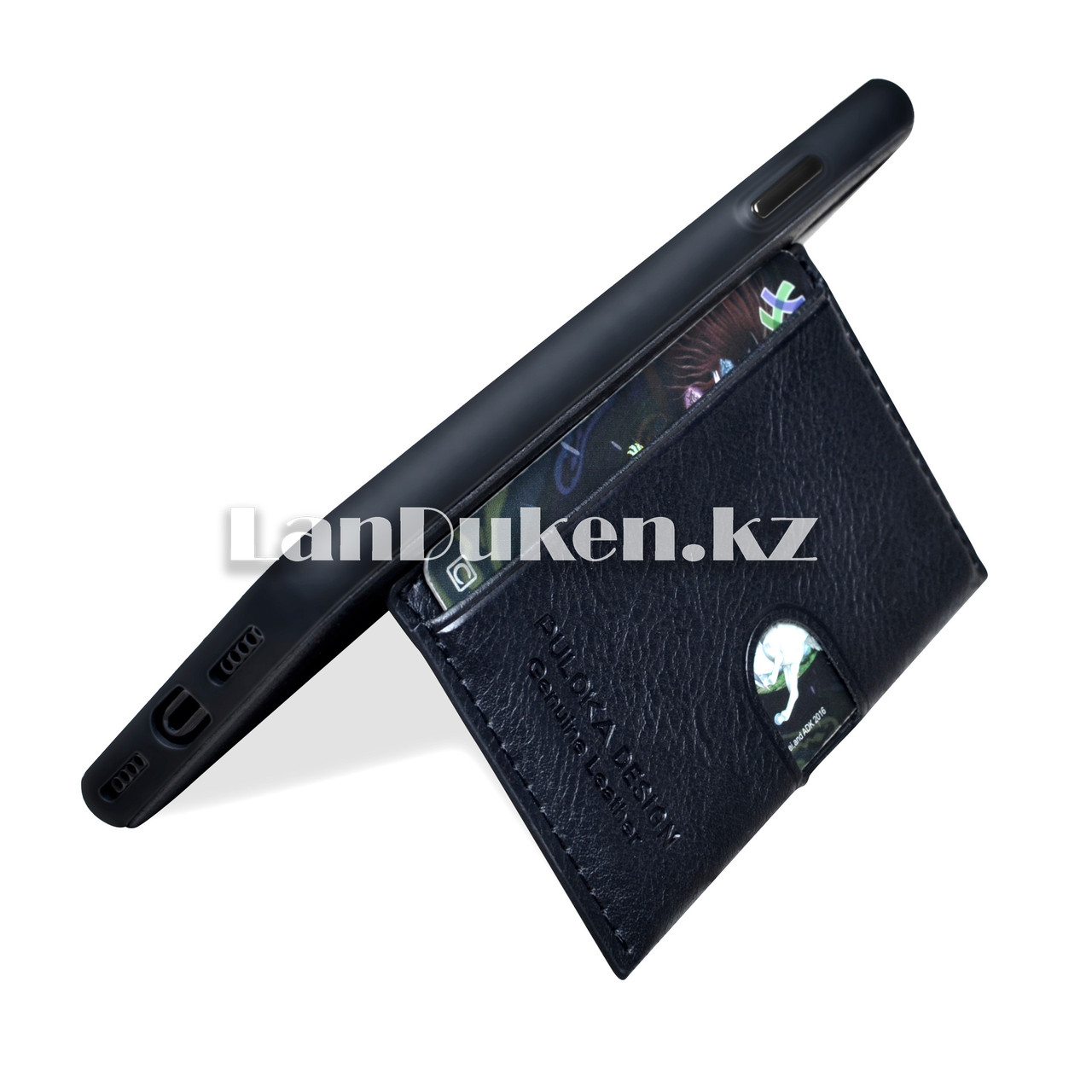 Чехол на iPhone X (Apple iPhone X) кожаный с карманом для карт черный - фото 2 - id-p59178661