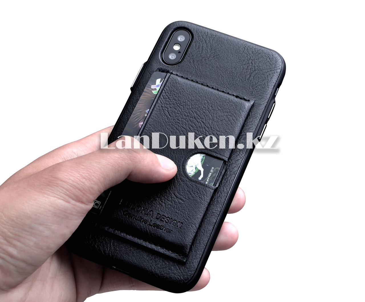 Чехол на iPhone X (Apple iPhone X) кожаный с карманом для карт черный - фото 5 - id-p59178661