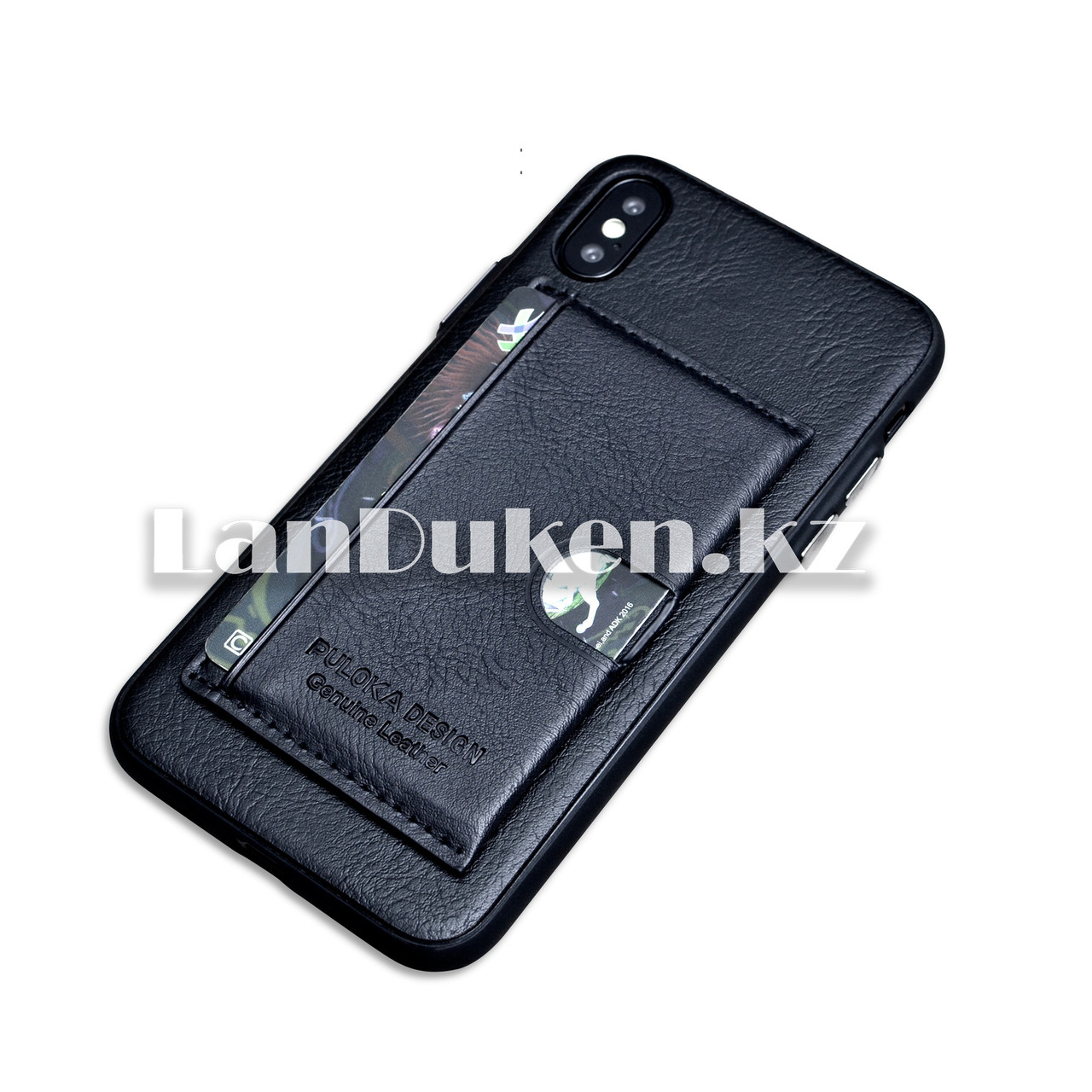 Чехол на iPhone X (Apple iPhone X) кожаный с карманом для карт черный - фото 9 - id-p59178661