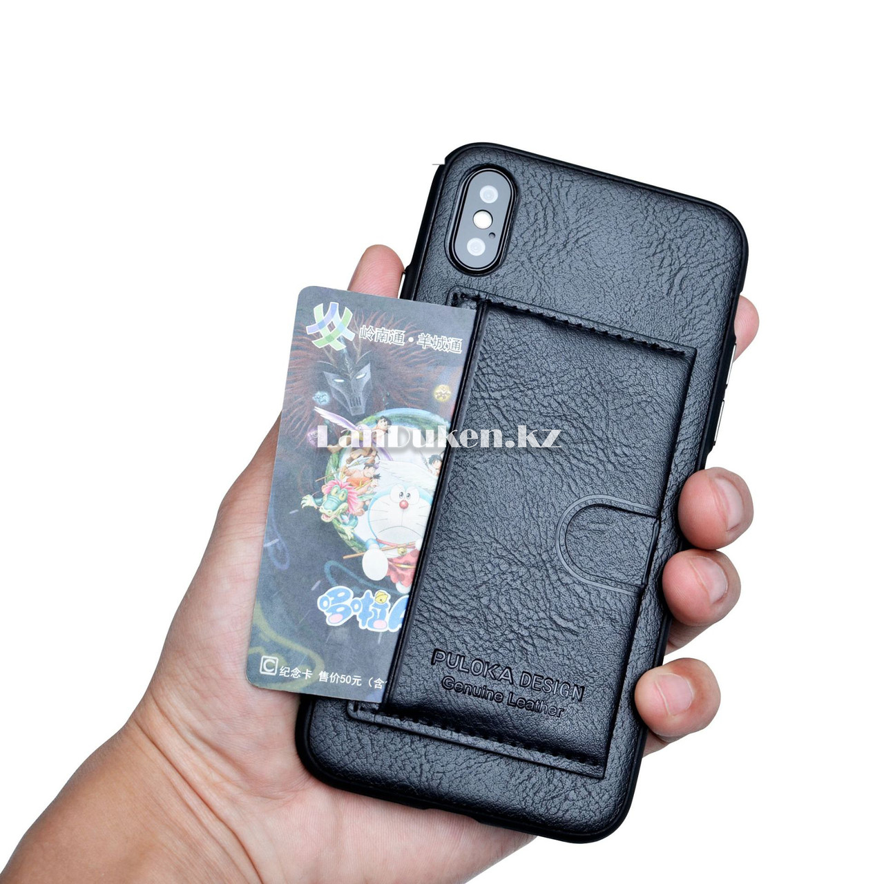 Чехол на iPhone X (Apple iPhone X) кожаный с карманом для карт черный - фото 8 - id-p59178661