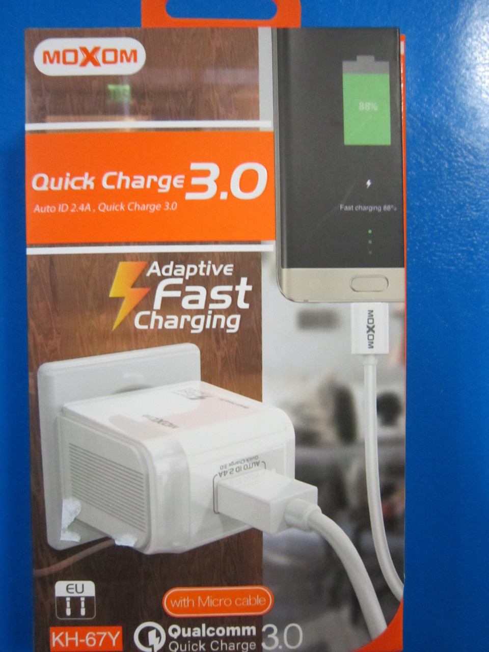Адаптер Евровилка 220V на USB 5V+кабель micro USB (KH67Y), 3A