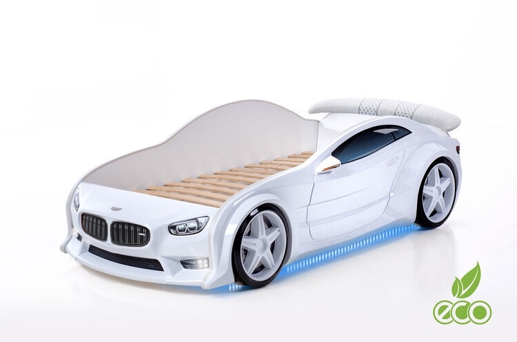 Кровать-машинка объемная (3d) EVO "БМВ" белый
