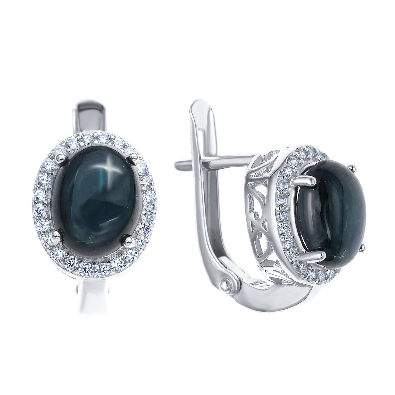 Серебряные серьги с сапфиром звездчатым и фианитом Teosa E-DRGR00930-SP