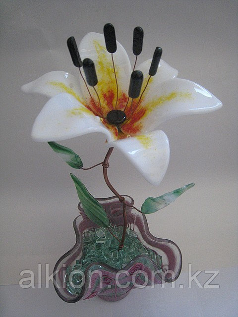 Декоративный цветок из стекла «Лилия белая»