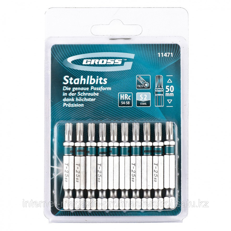 Набор бит TORX25 x 50 мм, сталь S2, 10 шт, GROSS